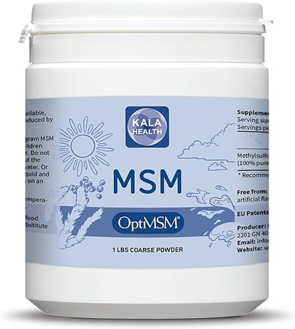 KALA HEALTH - OptiMSM – Pó de Suplemento de Metilsulfonilmetano MSM Puro – Orgânico, Sem Glúten, Não-OGM – Cristais/Pó de Enxofre Opti MSM para Crianças e Adultos – 100% Natural
