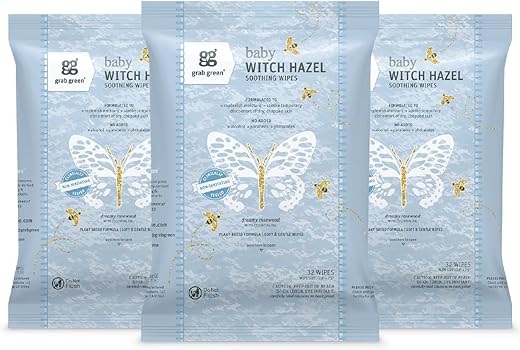Toalhas Umedecidas Grab Green Baby Witch Hazel, 96 Unidades, Aroma Relaxante de Madeira de Rosa, Baseada em Plantas e Minerais, Biodegradável, Alivia Irritações Comuns da Pele como Assaduras, Sem