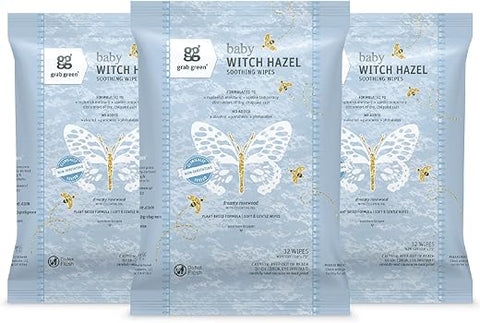 Toalhas Umedecidas Grab Green Baby Witch Hazel, 96 Unidades, Aroma Relaxante de Madeira de Rosa, Baseada em Plantas e Minerais, Biodegradável, Alivia Irritações Comuns da Pele como Assaduras, Sem