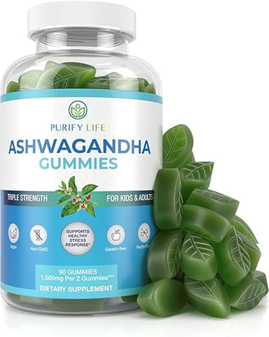 Purify Life - Gummies de Ashwagandha (Força Máxima – 750mg/Gummy) (90ct – Até 3 Meses de Fornecimento) Suporte para Calma, Relaxamento