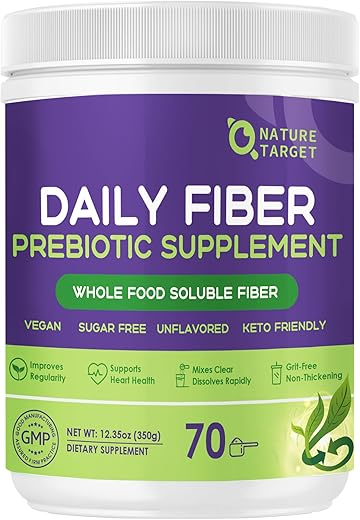 NATURE TARGET - Suplemento Diário de Fibras – Pó de Fibra Solúvel Prebiótica para Saúde Intestinal, Alimento Integral Rico em Fibras para Saúde Digestiva