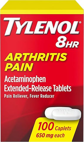 8 Hour Arthritis Pain – Comprimidos com Acetaminofeno para Dores nas Articulações, 100 un - Tylenol
