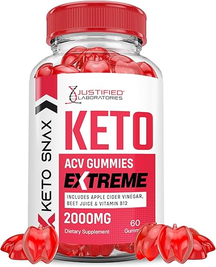 Justified Laboratories - Keto Snax Gummies Extreme 2000MG ACV com Pó de Romã e Beterraba B12 Vegan Non GMO 60 Gummys