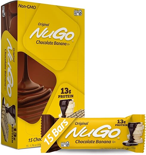 Barra de Proteína, Chocolate Banana, 13g Proteína, Sem Glúten, 15 Unidades - NuGo