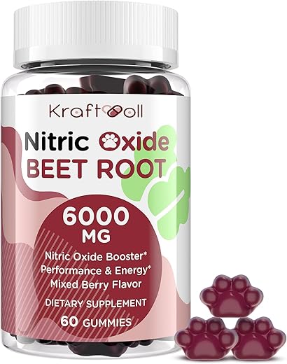 Kraftvoll - Gummies de Beterraba em Pó 6000MG – Sem Açúcar, Pó de Semente de Uva, Pó de Romã, Vitamina C e B12 – Sabor Misto de Frutas Vermelhas, 60 Gummies