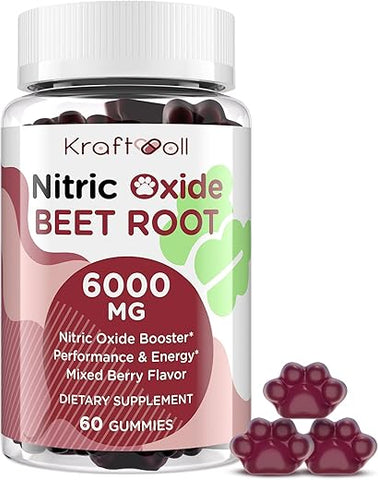 Kraftvoll - Gummies de Beterraba em Pó 6000MG – Sem Açúcar, Pó de Semente de Uva, Pó de Romã, Vitamina C e B12 – Sabor Misto de Frutas Vermelhas, 60 Gummies