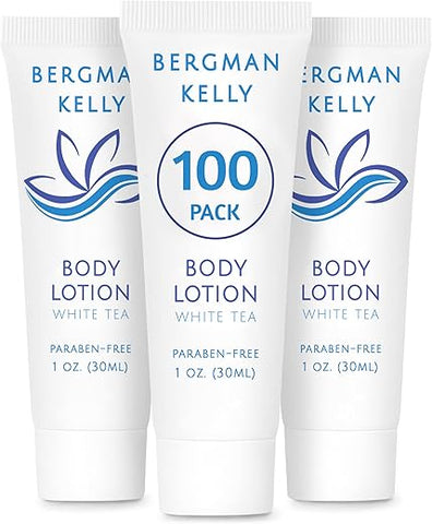 Loção de Viagem (30 ml, 100 un, Chá Branco), Surpreenda seus Hóspedes com uma Loção Corporal Revitalizante e Refrescante, Miniatura de Qualidade para Hotéis de Hóspedes - BERGMAN KELLY