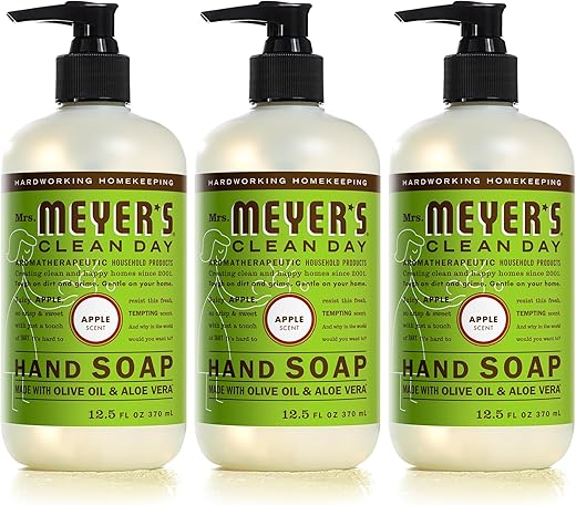 MRS. MEYER'S CLEAN DAY - Sabonete Líquido MRS. MEYER’S CLEAN DAY, Fórmula Biodegradável com Óleos Essenciais, Maçã, 375 ml – Pack com 3 unidades