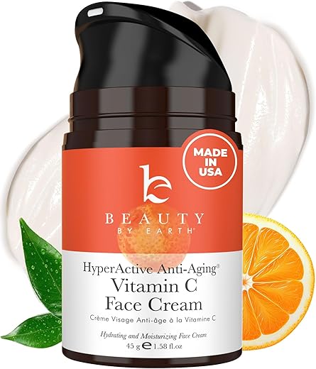 Creme Facial de Vitamina C Hiperativo Anti-Envelhecimento Beauty by Earth – Feito nos EUA com Ingredientes Naturais