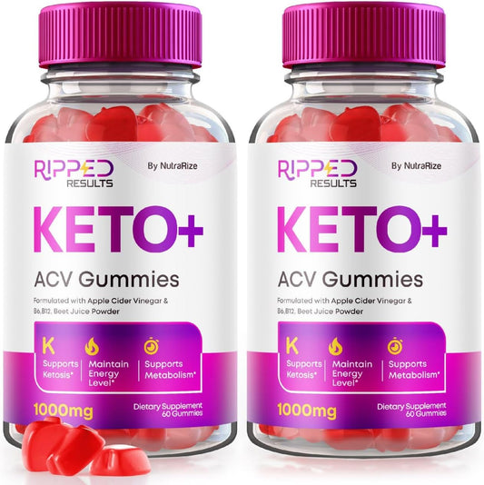NutraRize - (2 Pacotes) Gomas Ripped Results Keto ACV para Perda de Peso Avançada, Ripped Results Keto, Ripped Keto Plus ACV Gummies, Ripped Results Keto ACV, Avaliações RippedResults (120 Gomas)
