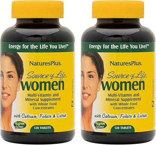 Natures Plus - NaturesPlus Source of Life Mulheres Multivitamínico – 120 Comprimidos Vegetarianos – Alimentos Integrais, Enzimas