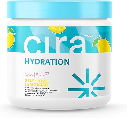 Hydration Electrolyte Powder for Women – Pó de Eletrólitos para Hidratação (45 Porções) x Alicia McCarvell’s Electrolyte Drink Mix with Himalayan Salt – Mistura de Bebida de Eletrólitos para Alívio da Desidratação – Limonada do Amor Próprio - Cira
