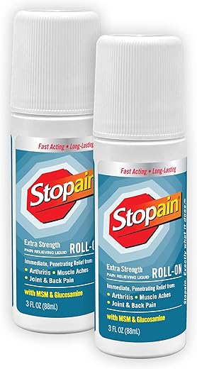Gel Roll On Alívio da Dor 90ml (2 Unidades) Fabricado nos EUA, Ação Rápida Máxima com MSM, Glucosamina, Mentol para Artrite, Dor nas Costas, Joelho, Pescoço, Aprovado pela HSA FSA Tópico - Stopain