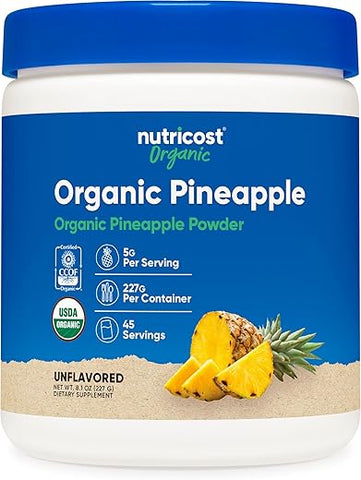 Pó de Abacaxi Orgânico Nutricost (227g) – Certificado Orgânico pelo USDA, Desidratado por Congelamento, Pó de Suco de Abacaxi, Sem Glúten