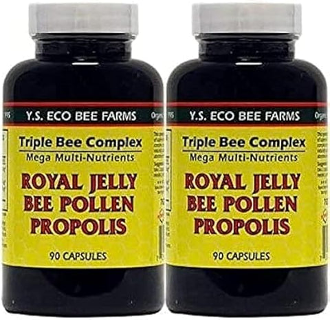 Ys Organic Bee Farms - YS Organics Complexo Triplo de Abelhas – Geléia Real, Pólen de Abelha, Própolis – 90 Cápsulas – 2 Pacotes