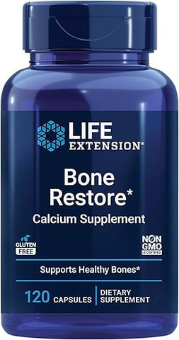 Bone Restore – Mantém a Densidade Óssea Saudável – Cálcio, Vitamina D3, Magnésio, Zinco, Boro e Outros Minerais para a Saúde dos Ossos – Livre de Transgênicos, Sem Glúten – 120 cápsulas - Life Extension