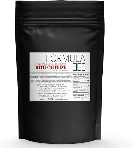 Generic - Fórmula 369 com CAFEÍNA: Bebida Energética de Resistência, Mistura em Pó de 1,36 kg com 45 porções, 30g de carboidratos e 75mg de cafeína por porção, mistura de alto teor de carboidratos com proporção 1:1 de glicose para