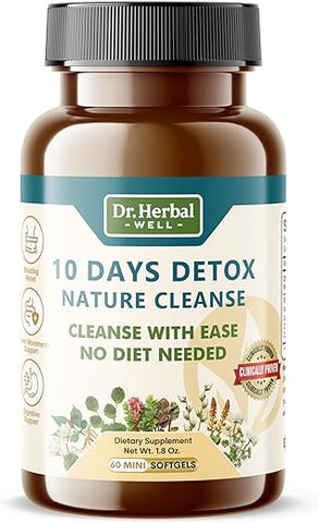 DR. HERBAL WELL - 10 Dias Detox Natural Cleanse com Facilidade – 60 Mini Softgels