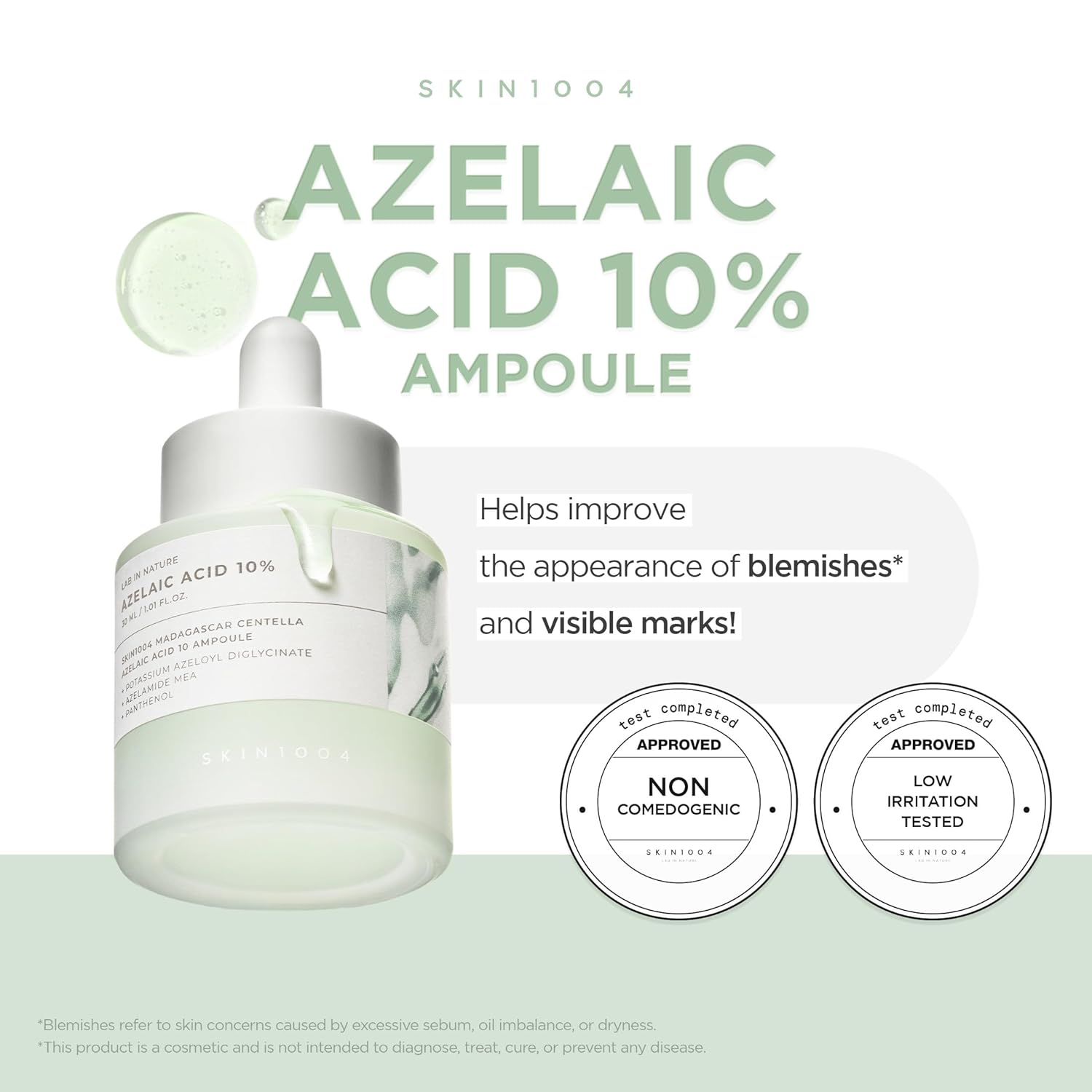 SKIN1004 Azelaic Acid 10% Ampoule, Hydrating Face Serum for Blemish-Prone & Oily Skin, Redness Soothing Serum for face, Visible Marks & Breakout Care with Centella, Korean Skin Care, 1.01 fl.oz / 30ml