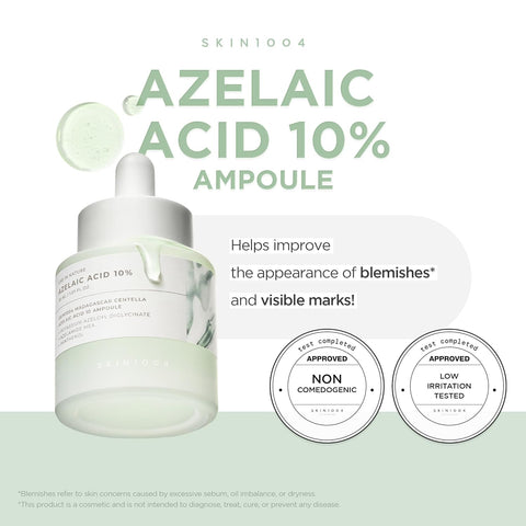 SKIN1004 Azelaic Acid 10% Ampoule, Hydrating Face Serum for Blemish-Prone & Oily Skin, Redness Soothing Serum for face, Visible Marks & Breakout Care with Centella, Korean Skin Care, 1.01 fl.oz / 30ml
