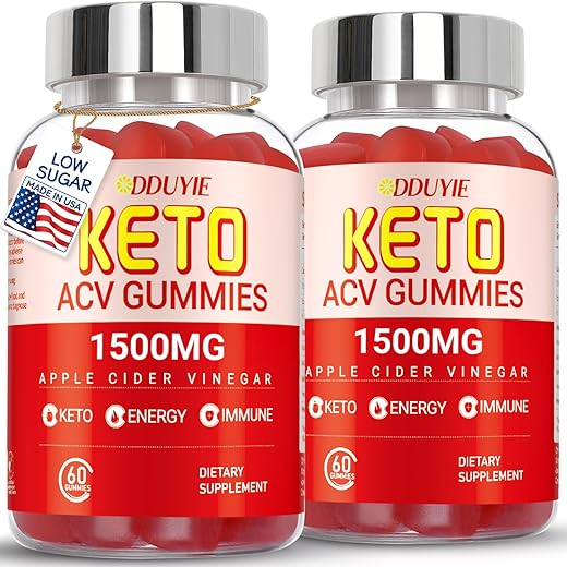 DDUYIE - (2 Pacotes) Gomas Keto ACV Extreme de 1500MG, Gomas, Vinagre de Maçã Formulado com Pó de Romã e Beterraba e B12, Vegano e Não GMO, 120 Gomas