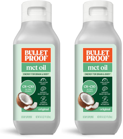 Bulletproof C8 & C10 MCT Oil, 100% Pure Coconut Oil, Triple-Distilled for Sustained Keto Energy, Unflavored, No Additives or Fillers, Non-GMO, 16 oz
