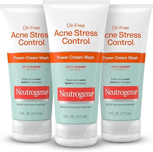 Oil-Free Acne Stress Control Power-Cream Face Wash com 2% de Ácido Salicílico – Tratamento Medicamentoso para Acne, Limpeza Diária Calmante para Pele Propensa a Acne, 6g - Neutrogena