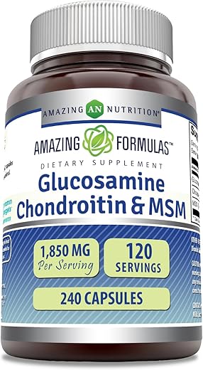 Amazing Nutrition - Amazing Formulas Glucosamina Condroitina MSM – 240 Cápsulas (Non-GMO) – Suporta Articulações Saudáveis, Cartilagem e Tecido Conjuntivo – Promove Conforto Articular