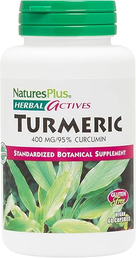 Herbal Actives Turmeric – 400 mg, 95% Curcumin, 60 Cápsulas Veganas – Vegetariano, Sem Glúten – 60 Porções - Natures Plus