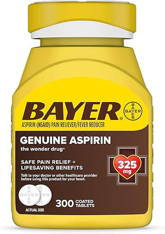 Aspirina Genuína 325 mg, Alívio Poderoso de Dor de Cabeça, Dor Muscular, Dor Leve de Artrite, Dor nas Costas, Dor de Dente e Dor Menstrual, 300 comprimidos - Bayer
