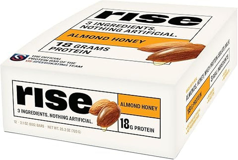 Barras de Proteína Rise Café da Manhã Amêndoa Mel, 18g Proteína, 57g (12 Unidades)