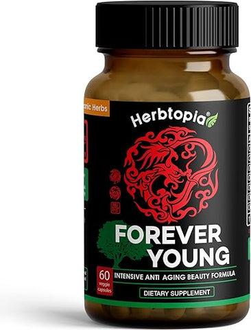 Herbtopia - Forever Young: Suplemento Longevidade para Imunidade, Cabelos Sem Grisalhos e Alongamento de Telômeros