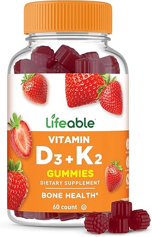 Gomas de Vitamina D3 K2 para Adultos | 1000ui D3 e K2 100mcg | Suplementos Saborosos de D3 e K2 | para Saúde Óssea e Imunidade | VIT D3 K2 para Adultos, Homens e Mulheres | - Lifeable