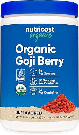 Goji Berry em Pó Orgânico (454g) – Certificado Orgânico pelo USDA, Sem Glúten, Não-OGM, Vegetariano - Nutricost