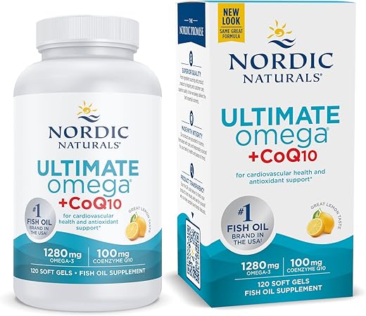 Ultimate Omega CoQ10 – Limão, 120 Soft Gels – 1280 mg Ômega-3, 100 mg CoQ10 – Saúde Cardíaca, Energia Celular, Suporte Antioxidante – Não-OGM – 60 Porções - Nordic Naturals