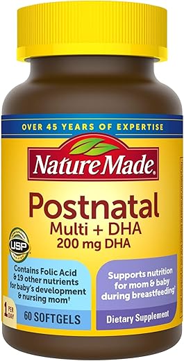 Multivitamínico Pós-Natal DHA 200 mg, 60 Softgels, para Apoiar Mães que Amamentam - Nature Made