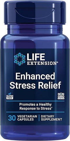 Enhanced Stress Relief: Suplemento para o estresse com extrato de melissa, L-teanina, sem glúten, não transgênico, vegetariano, 30 cápsulas - Life Extension