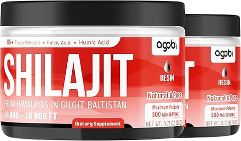 agobi - Shilajit Puro do Himalaia – 2 Pacotes 20g Resina Orgânica com 85 Minerais Traços, Ácido Fúlvico, Ácido Húmico – Suporte à Produção de Energia, Sistema Imunológico
