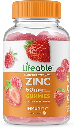 Gummies de Zinco 50mg – Sabor Natural Delicioso – Suplemento em Goma Livre de Glúten, Vegetariano, Livre de Transgênicos – Vitaminas Mastigáveis – Suporte Imunológico Saudável – para Adultos, Homens  Lifeable - Lifeable