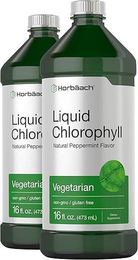 Gotas Líquidas de Clorofila 100mg | 946 ml (2 x 473 ml Frascos) | Sabor Natural de Hortelã-Pimenta | Fórmula Vegetariana, Não-OGM e Livre de Glúten - Horbäach