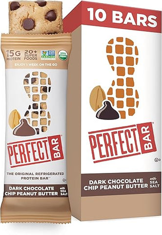 Perfect Bar - Barra de Proteína de Manteiga de Amendoim com Chocolate Amargo, Alta em Proteínas, Orgânica, Sem Glúten, Sem Soja, Não Transgênica, Sem Álcoois Açucarados, 65g, 10 Unidades