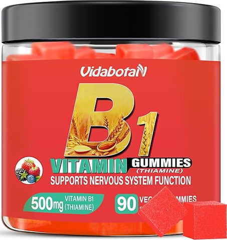 vidabotan - Gomas de Vitamina B1 sem açúcar 500mg – Suplemento de Tiamina B1 para Adultos