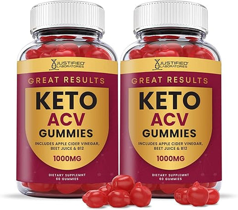 2 Pack) Gummies Keto ACV 1000MG com Suco de Romã, Beterraba e Vitamina B12 120 Gummys - Justified Laboratories