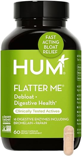 Nutrition Flatter Me – Enzimas Digestivas de Espectro Completo – Suplemento Vegano Anti-Inchaço para Digestão de Alimentos, Alívio do Inchaço, Barriga Lisa, Mulheres e Homens (60 Porções) - HUM