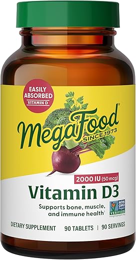 Vitamina D3 2000 UI (50 mcg) – Suplemento de Vitamina D com Alimentos Reais, Suporte Imunológico, Fortalece Ossos e Dentes - MegaFood