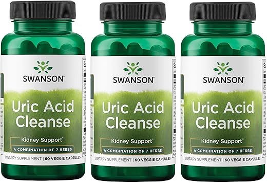 Uric Acid Cleanse – Suplemento Natural para Apoio Renal – Combinação Poderosa de 7 Ervas – (60 Cápsulas Vegetarianas) 3 Pacotes - Swanson