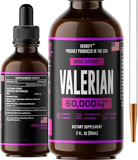 HERBIFY - Raiz de Valeriana – Suplemento Natural de Raiz de Valeriana – Tintura de Raiz de Valeriana – Suporte ao Sistema Nervoso – Vegano, Orgânico, 60 ml