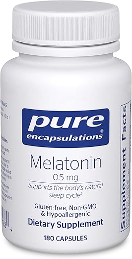 Melatonina 0.5 mg Pure Encapsulations – Auxiliar Natural do Sono para a Hora de Dormir – Regula o Ciclo Sono-Vigília – 0.5 mg de Melatonina – Suplemento para o Sono – Vegano
