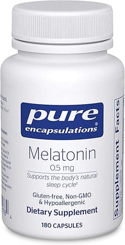 Melatonina 0.5 mg Pure Encapsulations – Auxiliar Natural do Sono para a Hora de Dormir – Regula o Ciclo Sono-Vigília – 0.5 mg de Melatonina – Suplemento para o Sono – Vegano