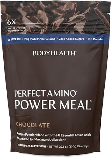 PerfectAmino Power Meal Shake – Novo Sabor Chocolate Amargo com Óleo MCT Carb 10 e Base de Proteína Perfect Amino (20 Porções) - BodyHealth